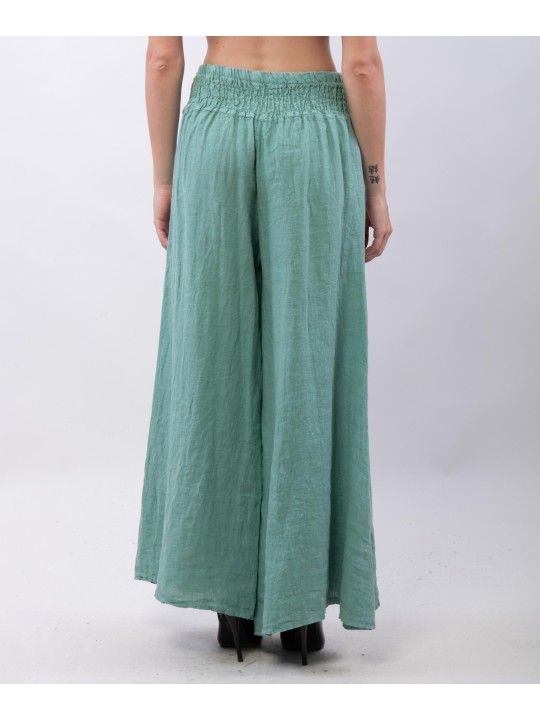 Pantalone a Zampa Lino con Elastico in Vita