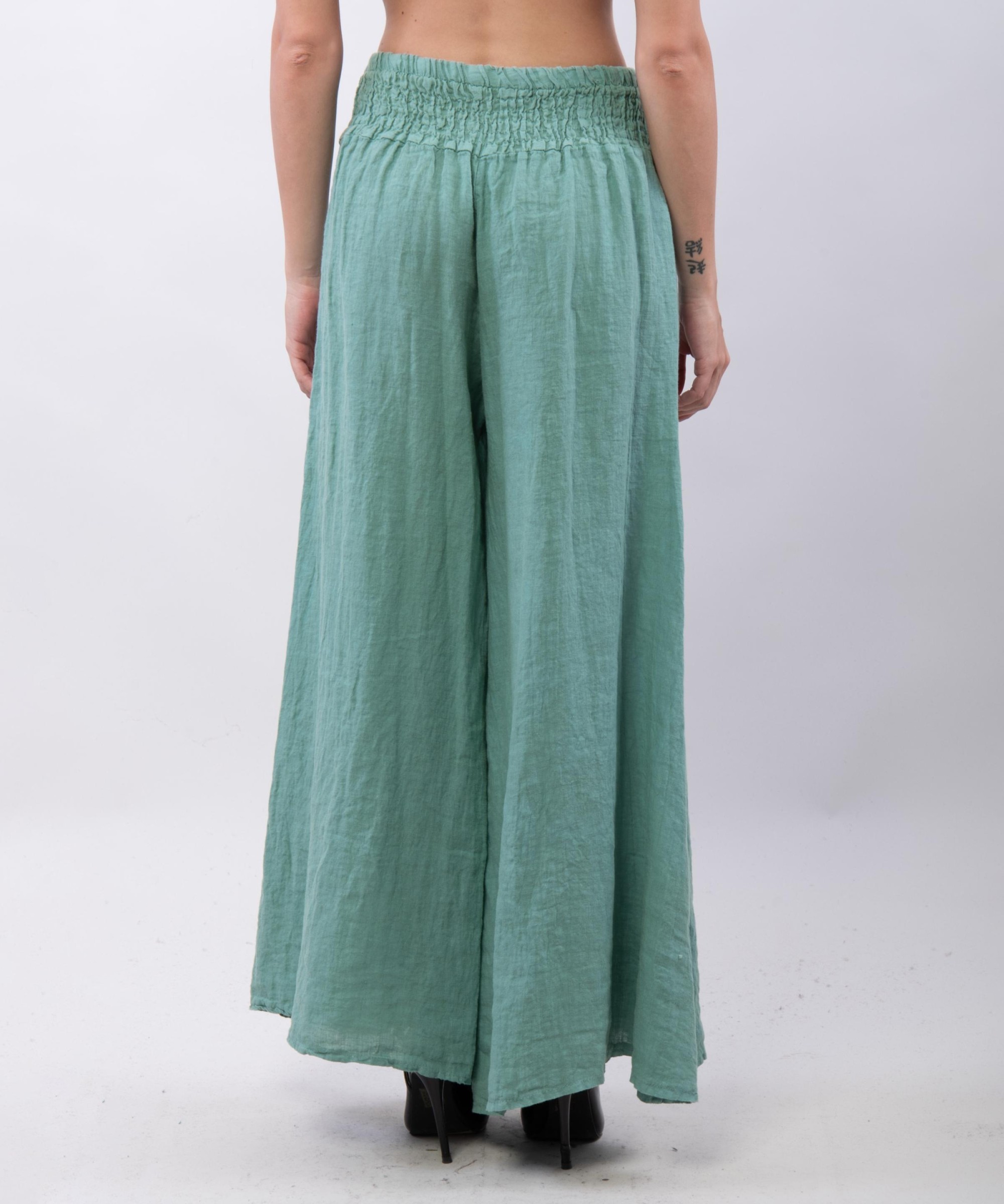 Pantalone a Zampa Lino con Elastico in Vita