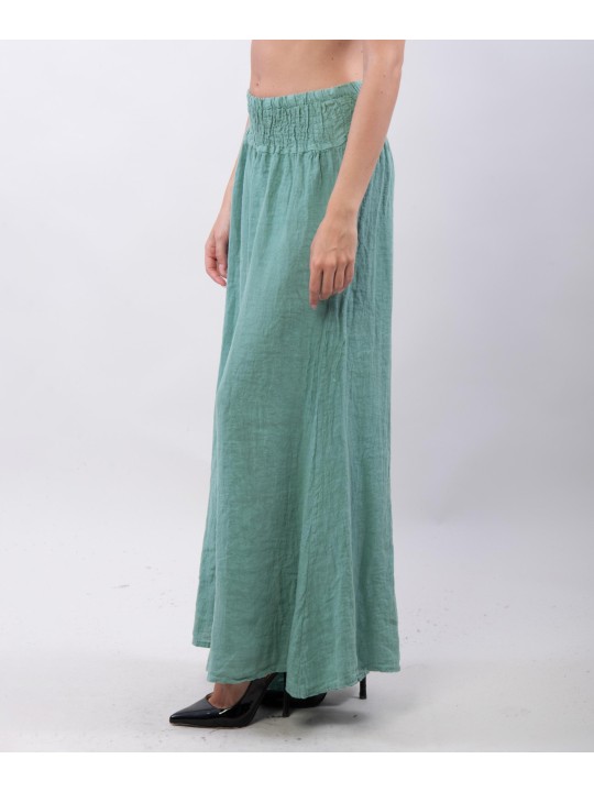 Pantalone a Zampa Lino con Elastico in Vita