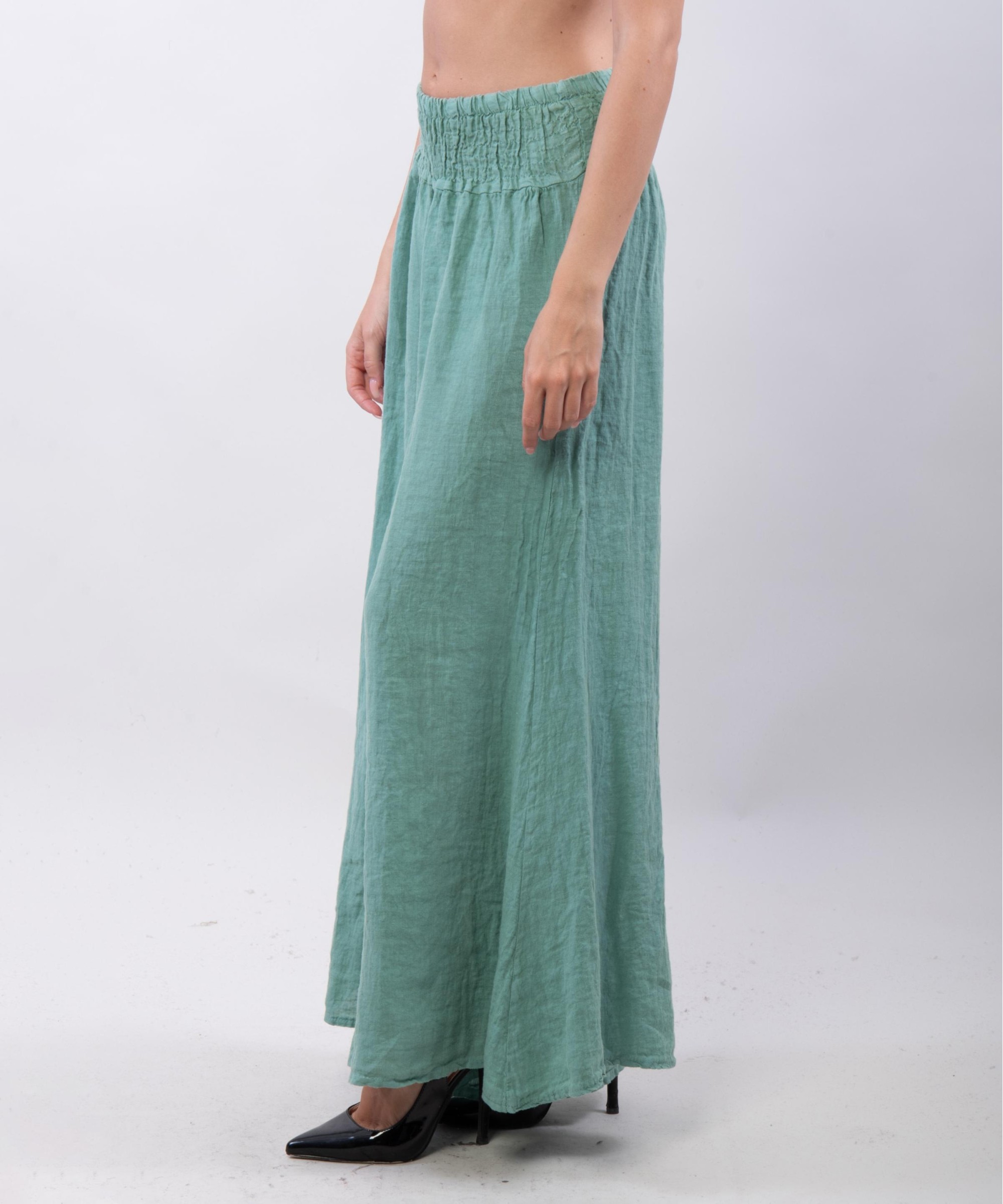 Pantalone a Zampa Lino con Elastico in Vita