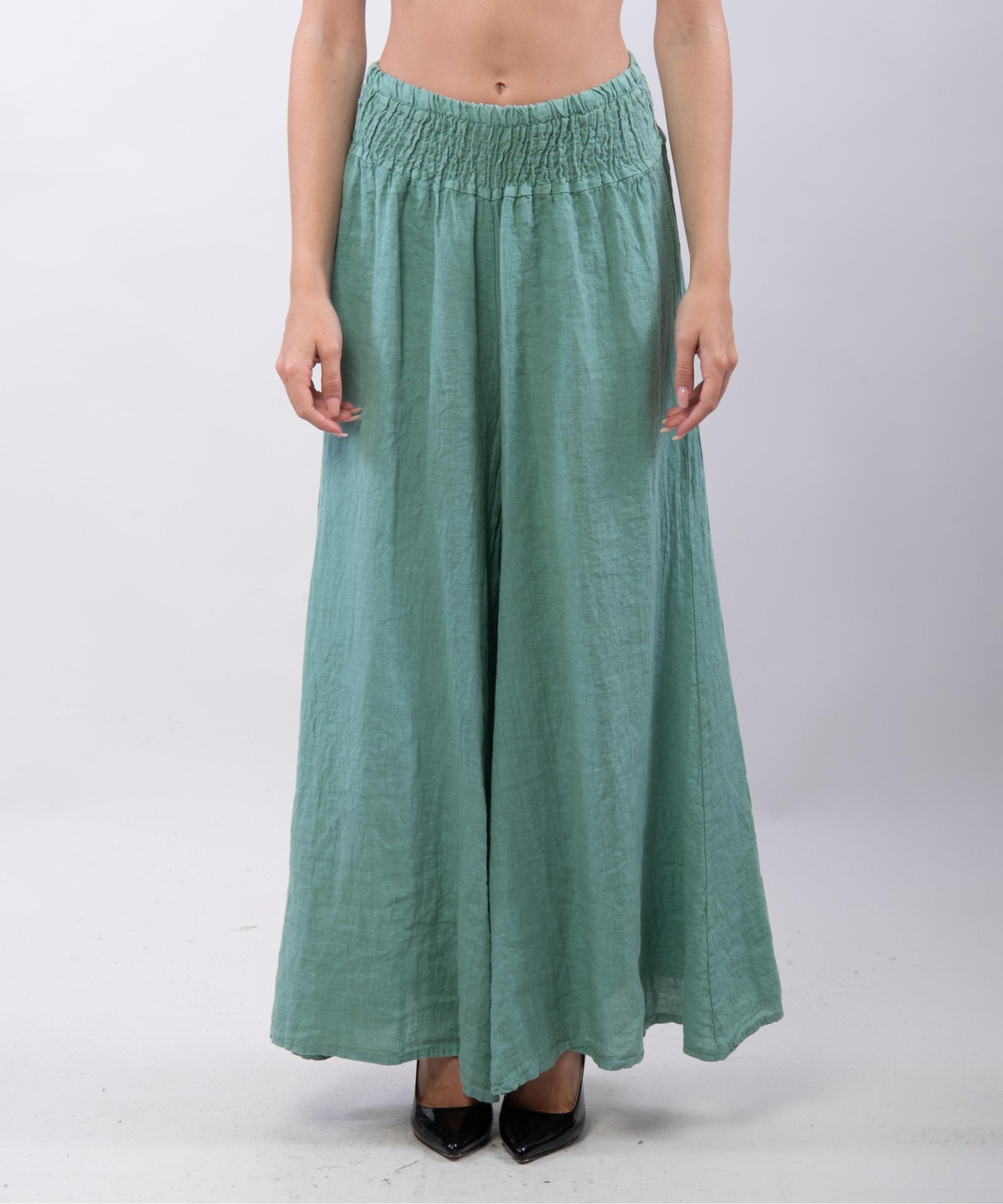 Pantalone a Zampa Lino con Elastico in Vita