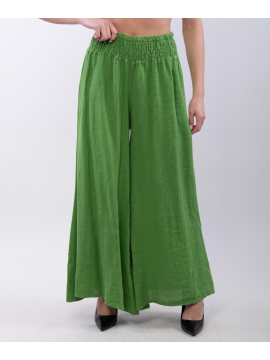 Pantalone a Zampa Lino con Elastico in Vita
