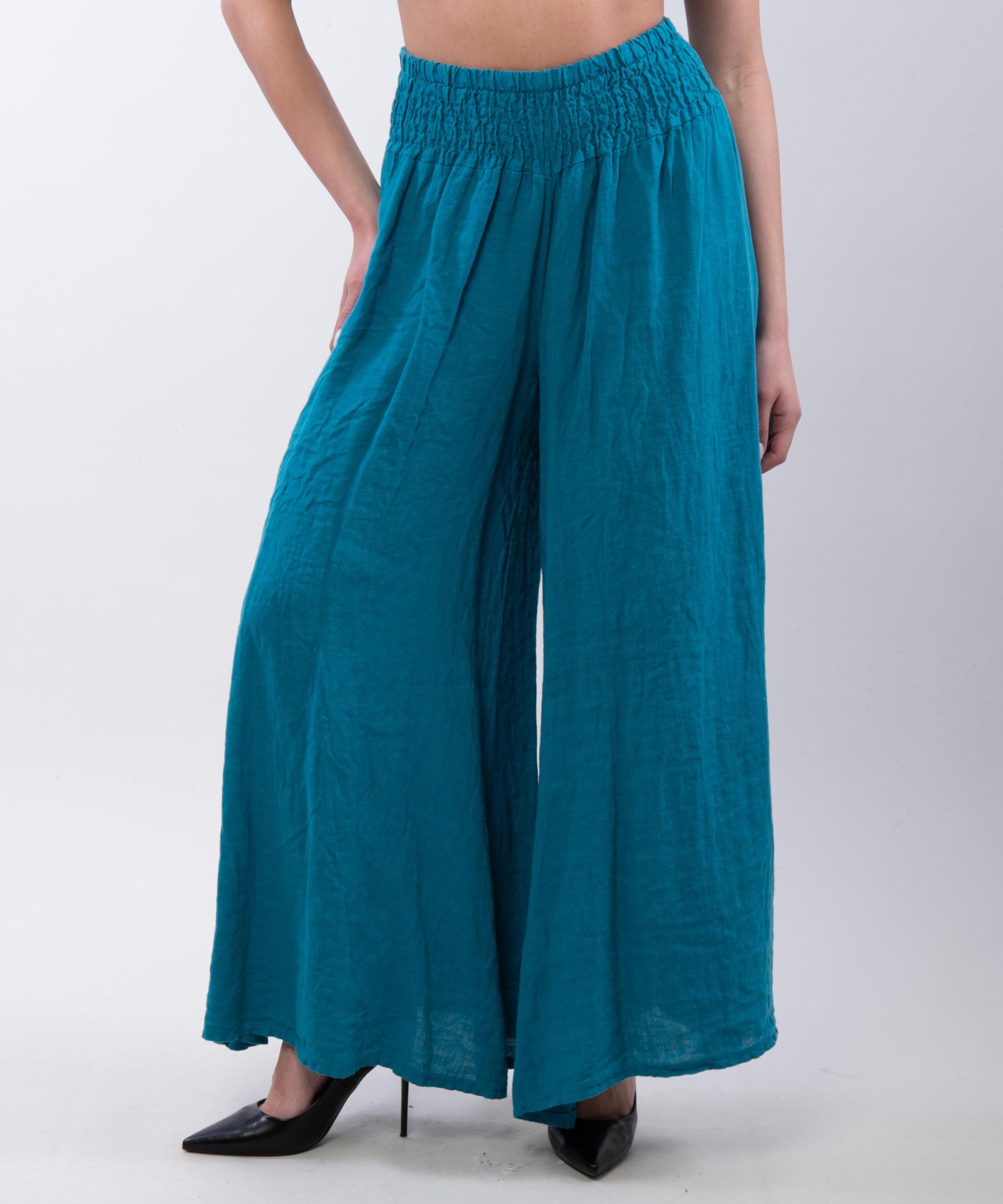 Pantalone a Zampa Lino con Elastico in Vita