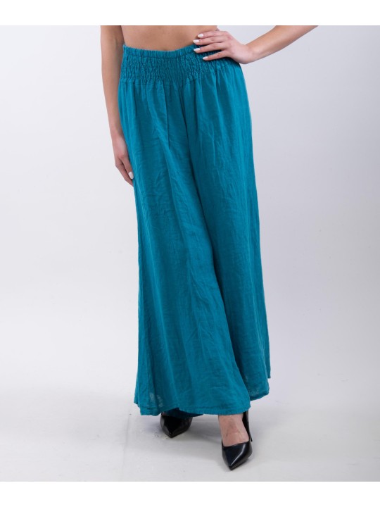 Pantalone a Zampa Lino con Elastico in Vita