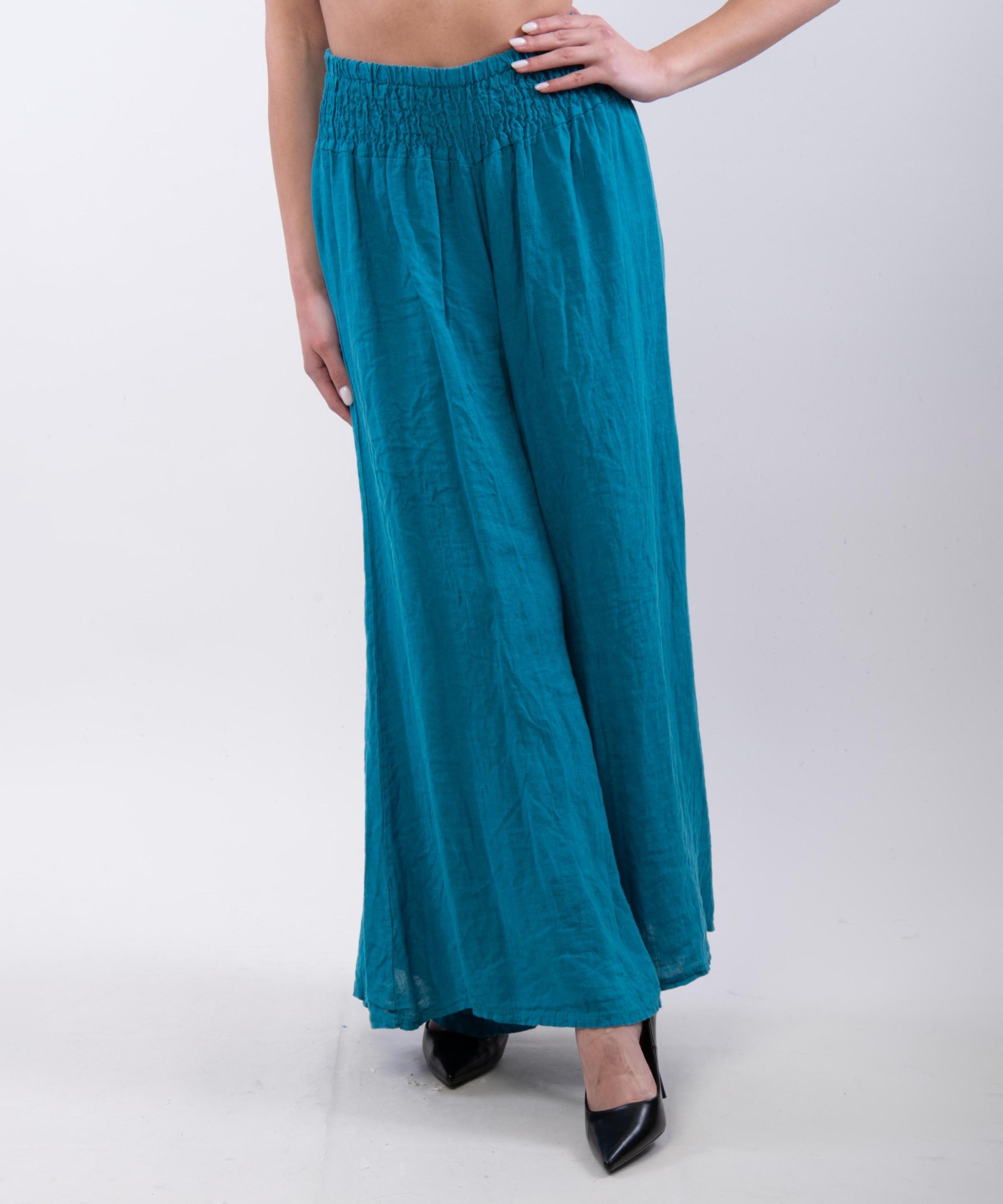 Pantalone a Zampa Lino con Elastico in Vita