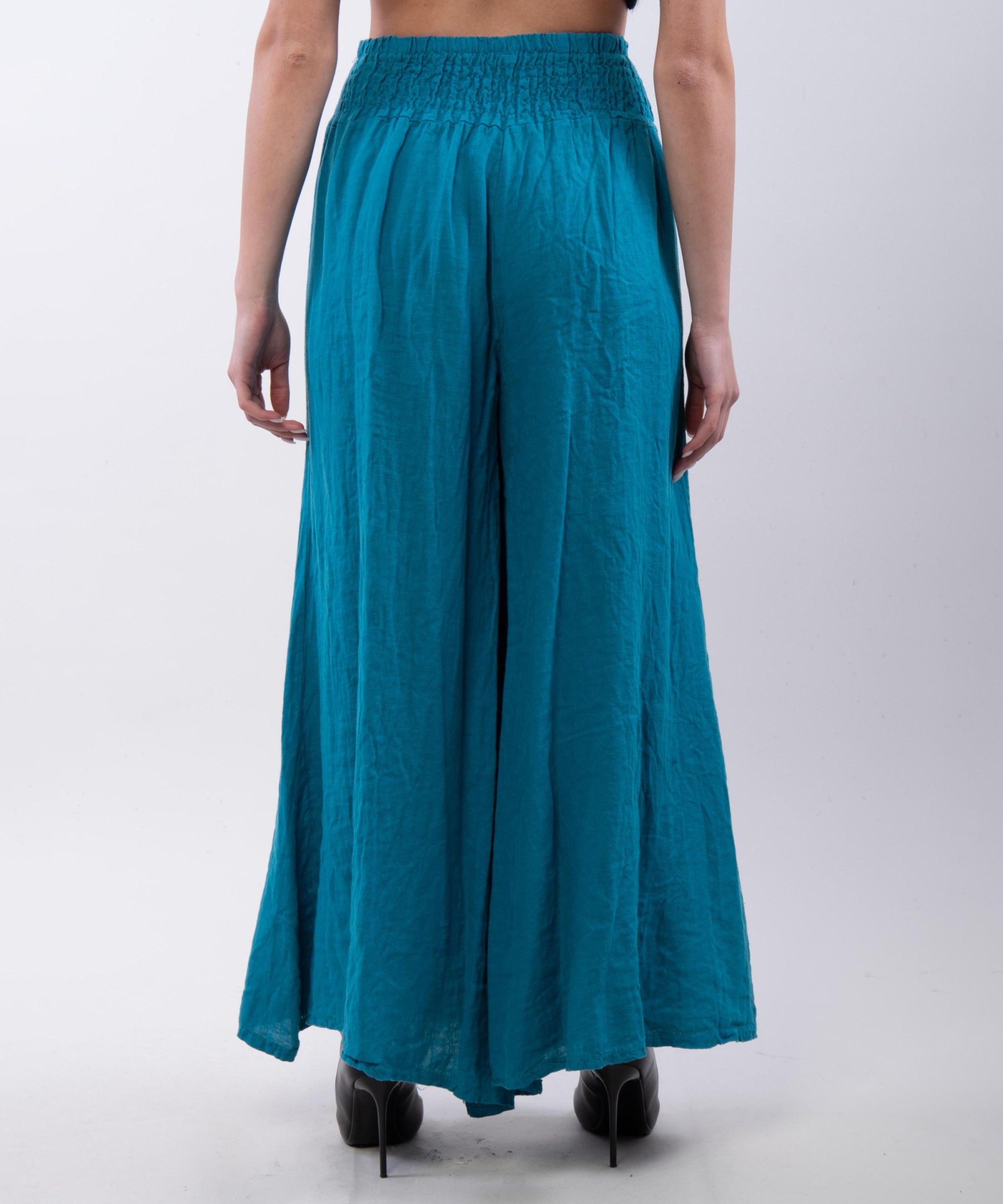 Pantalone a Zampa Lino con Elastico in Vita