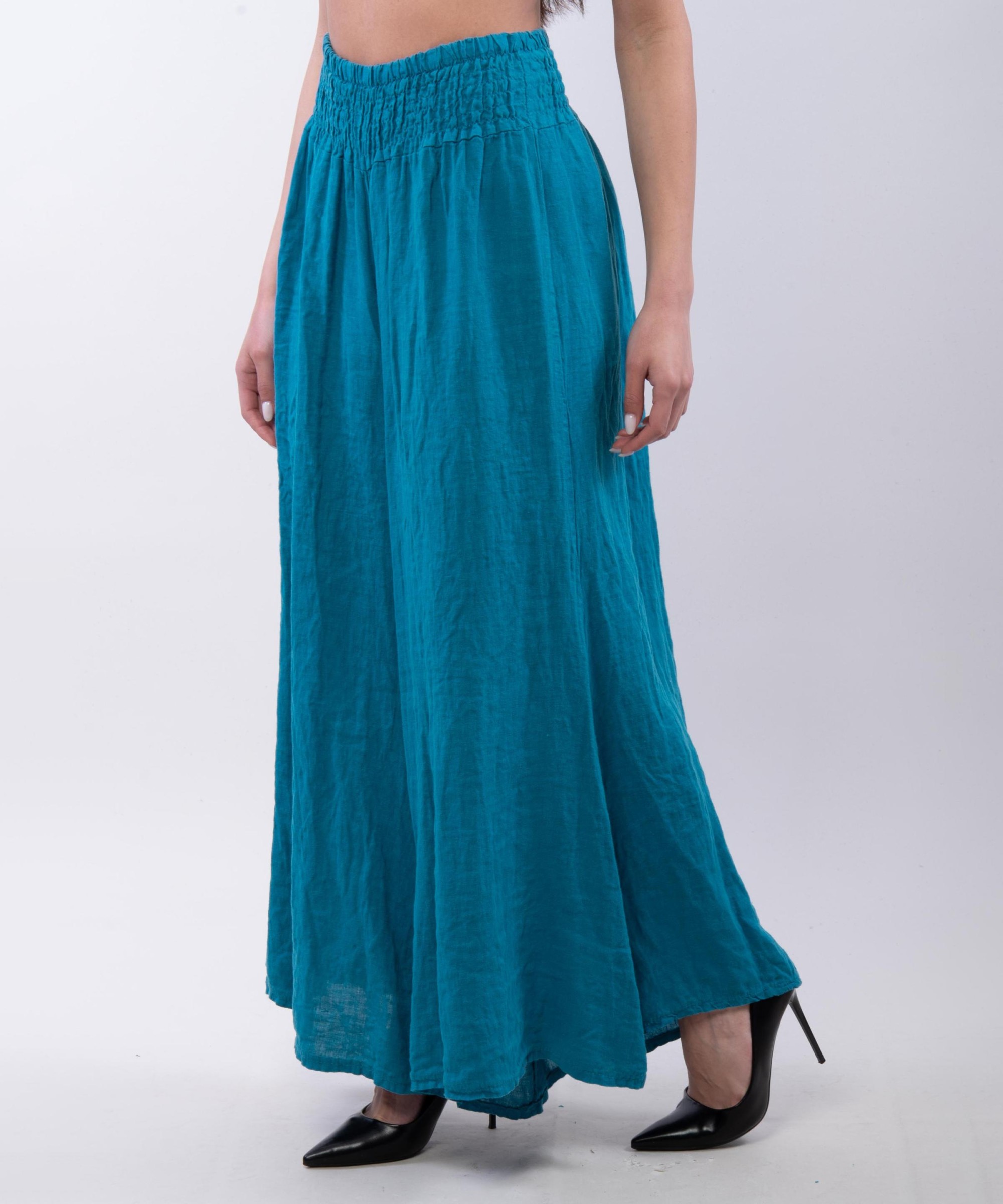 Pantalone a Zampa Lino con Elastico in Vita