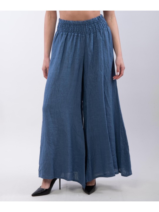 Pantalone a Zampa Lino con Elastico in Vita