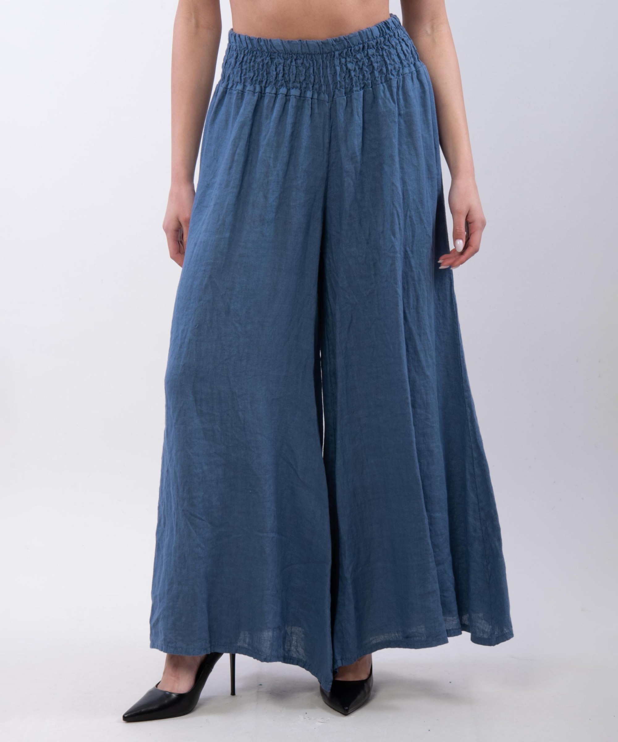 Pantalone a Zampa Lino con Elastico in Vita