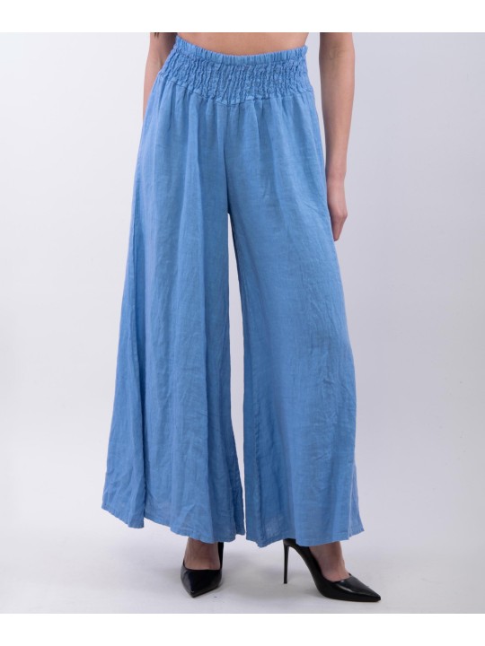 Pantalone a Zampa Lino con Elastico in Vita