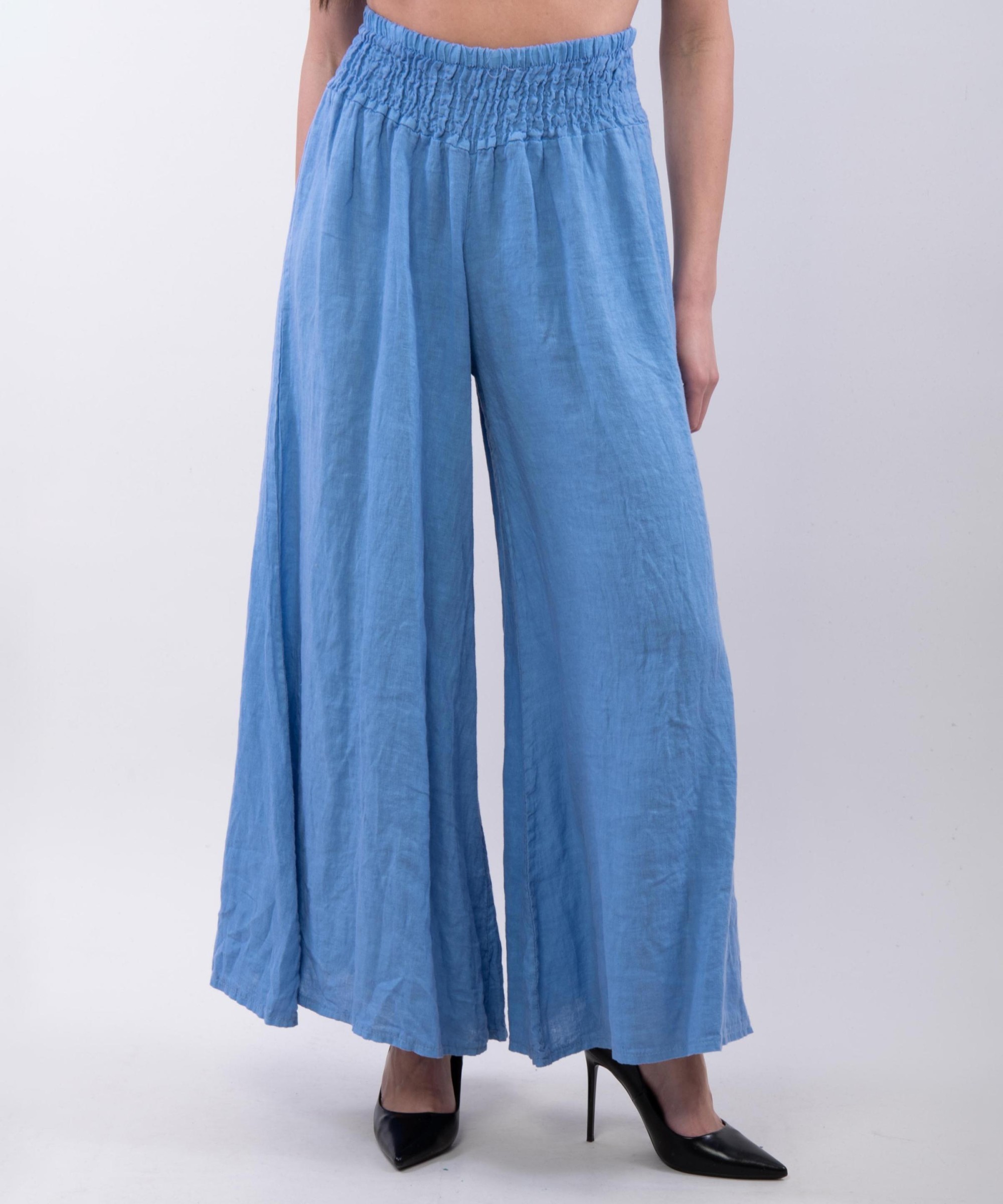 Pantalone a Zampa Lino con Elastico in Vita