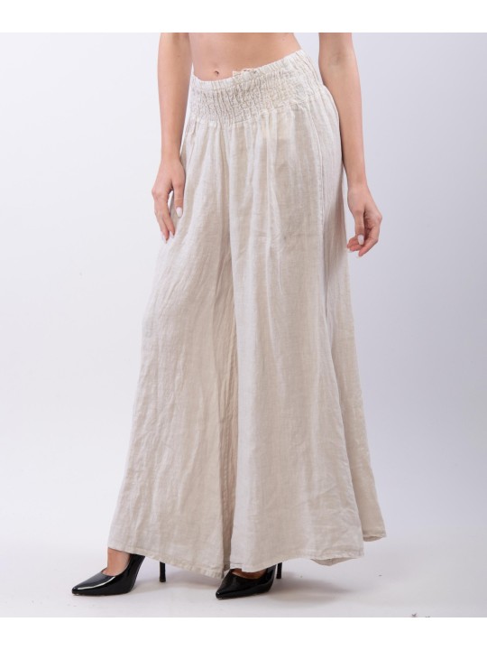Pantalone a Zampa Lino con Elastico in Vita
