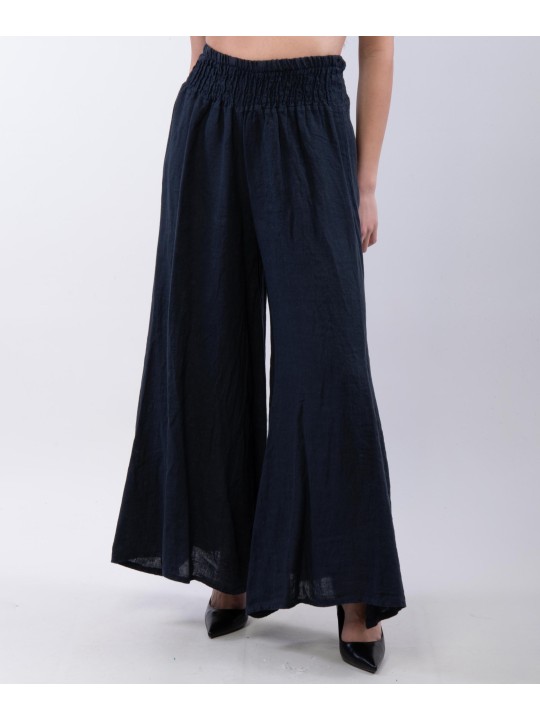 Pantalone a Zampa Lino con Elastico in Vita