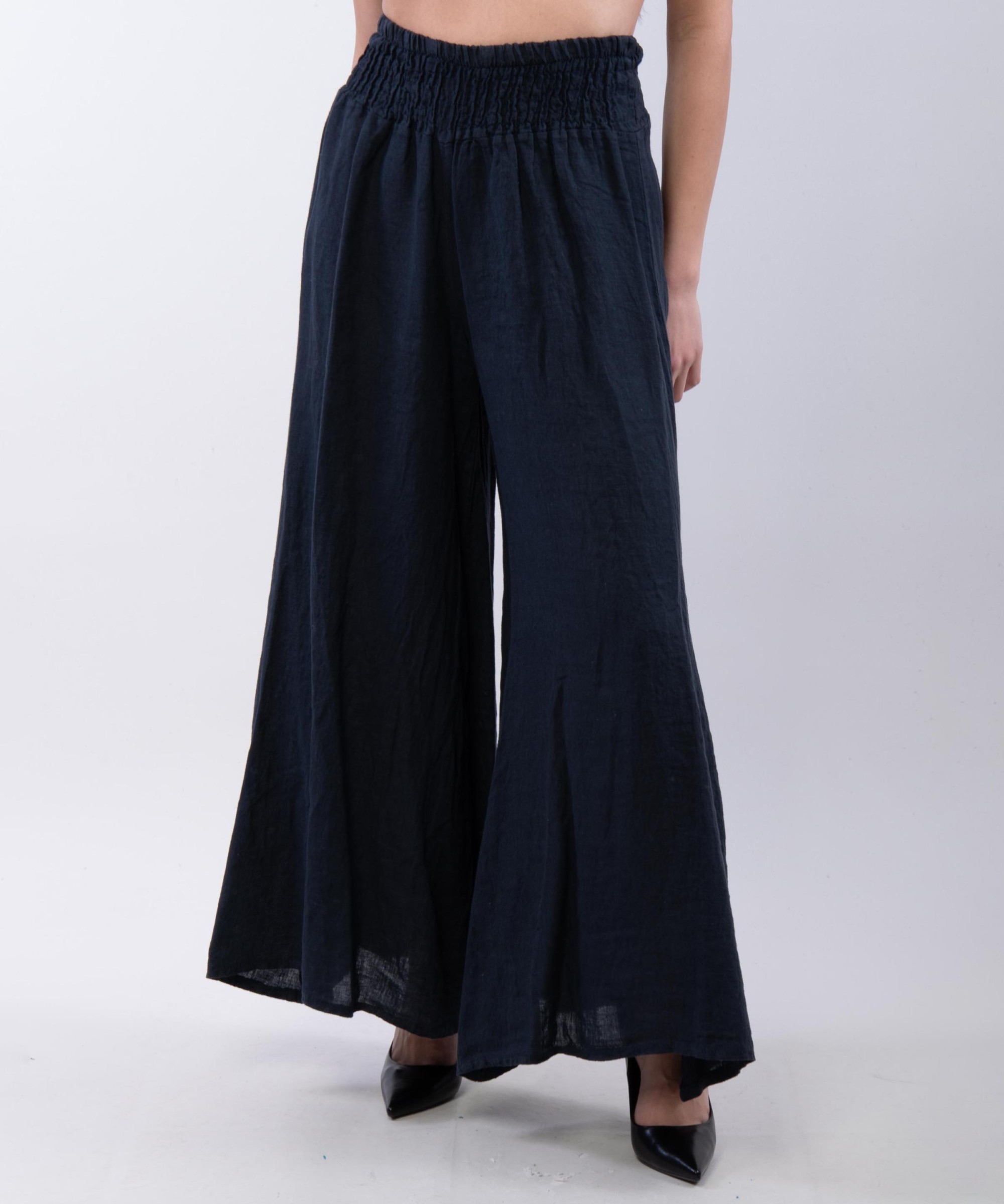 Pantalone a Zampa Lino con Elastico in Vita