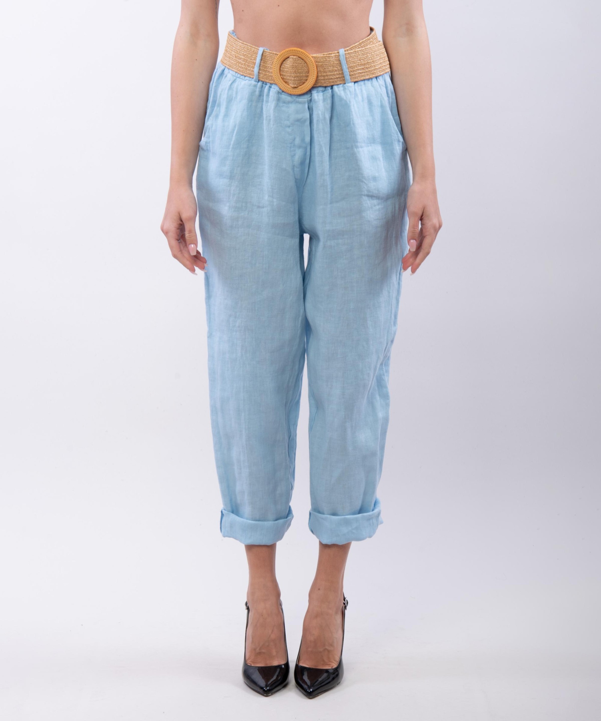 Pantalone lino con cintura