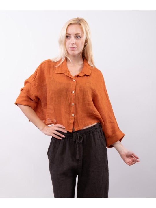 Camicia crop in lino