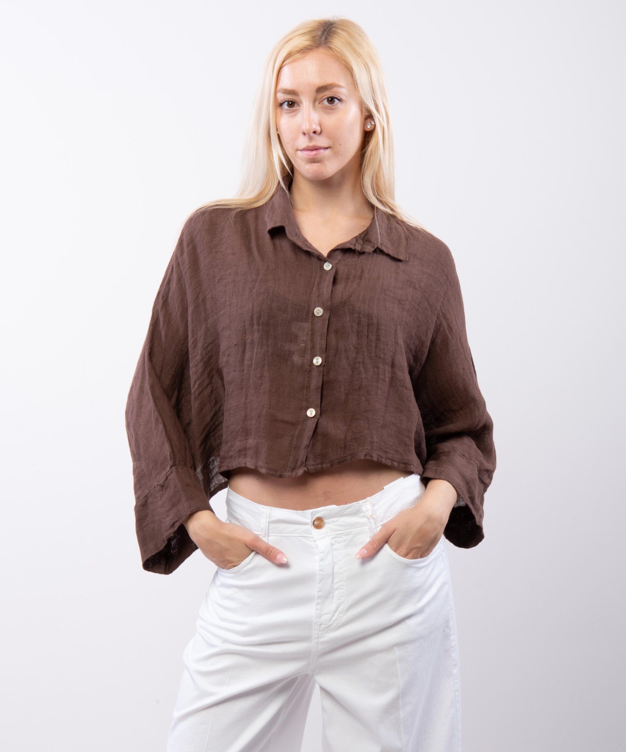 Camicia crop in lino