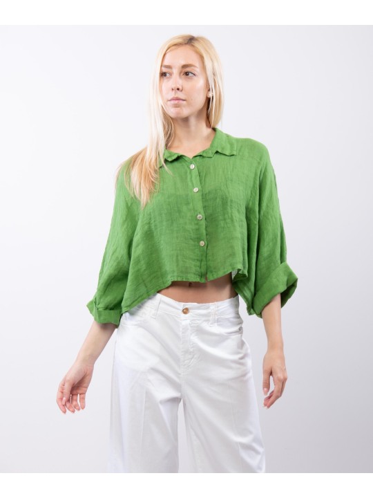 Camicia crop in lino