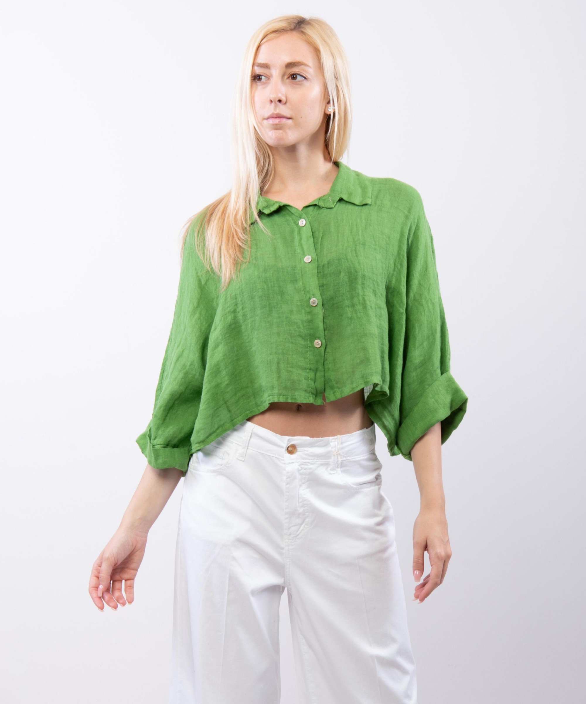 Camicia crop in lino