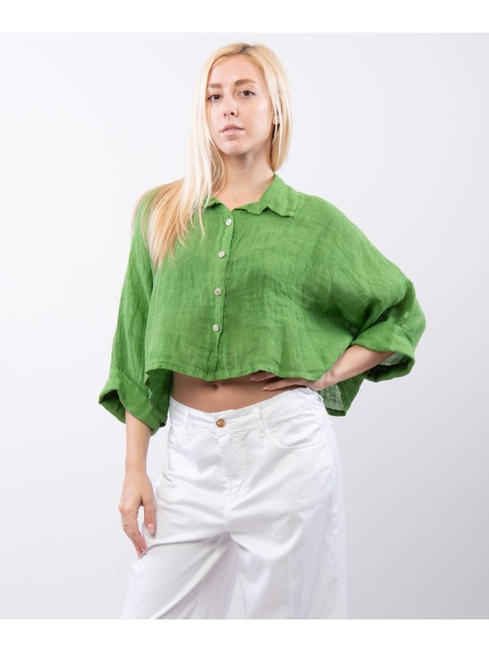 Camicia crop in lino