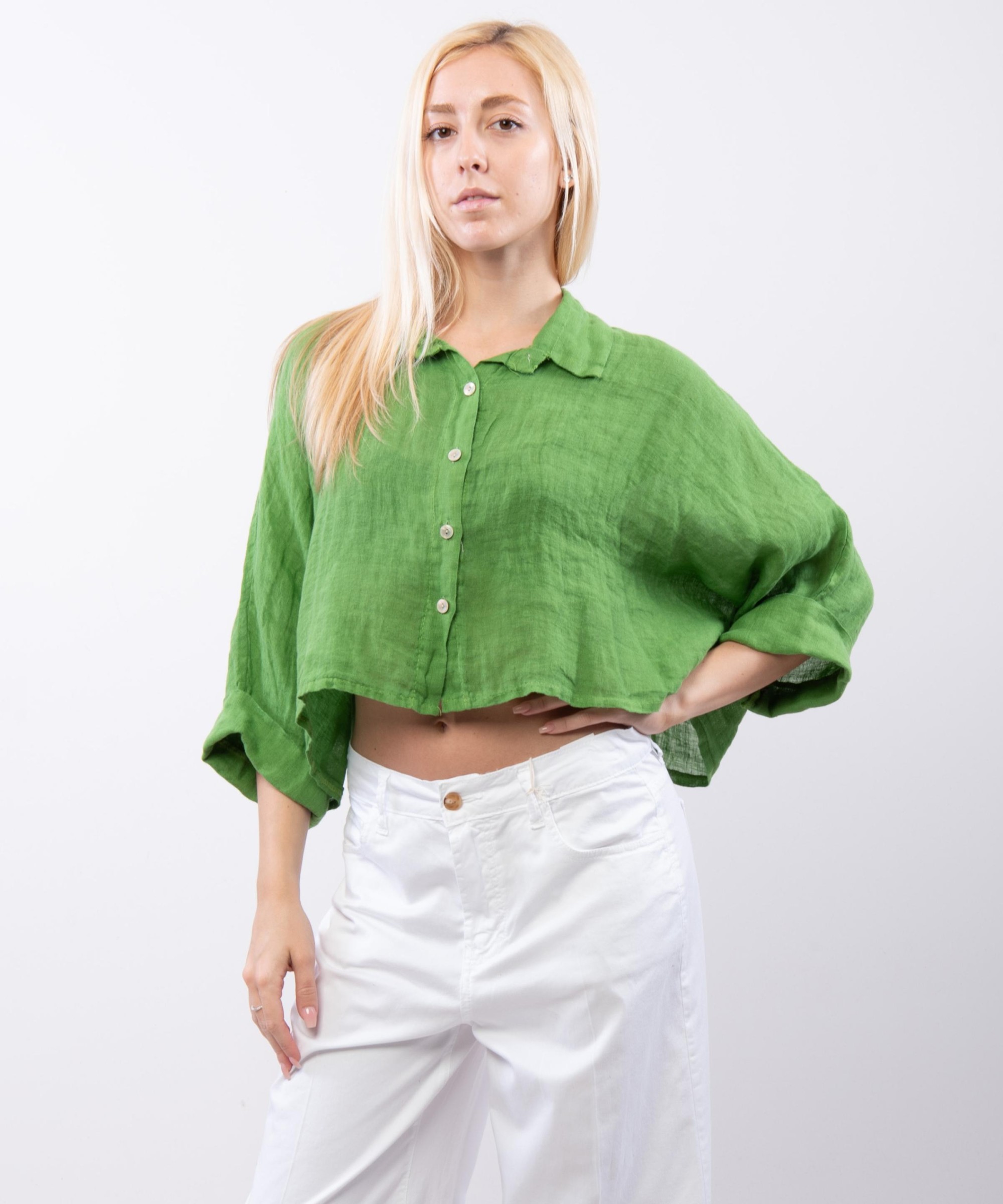 Camicia crop in lino