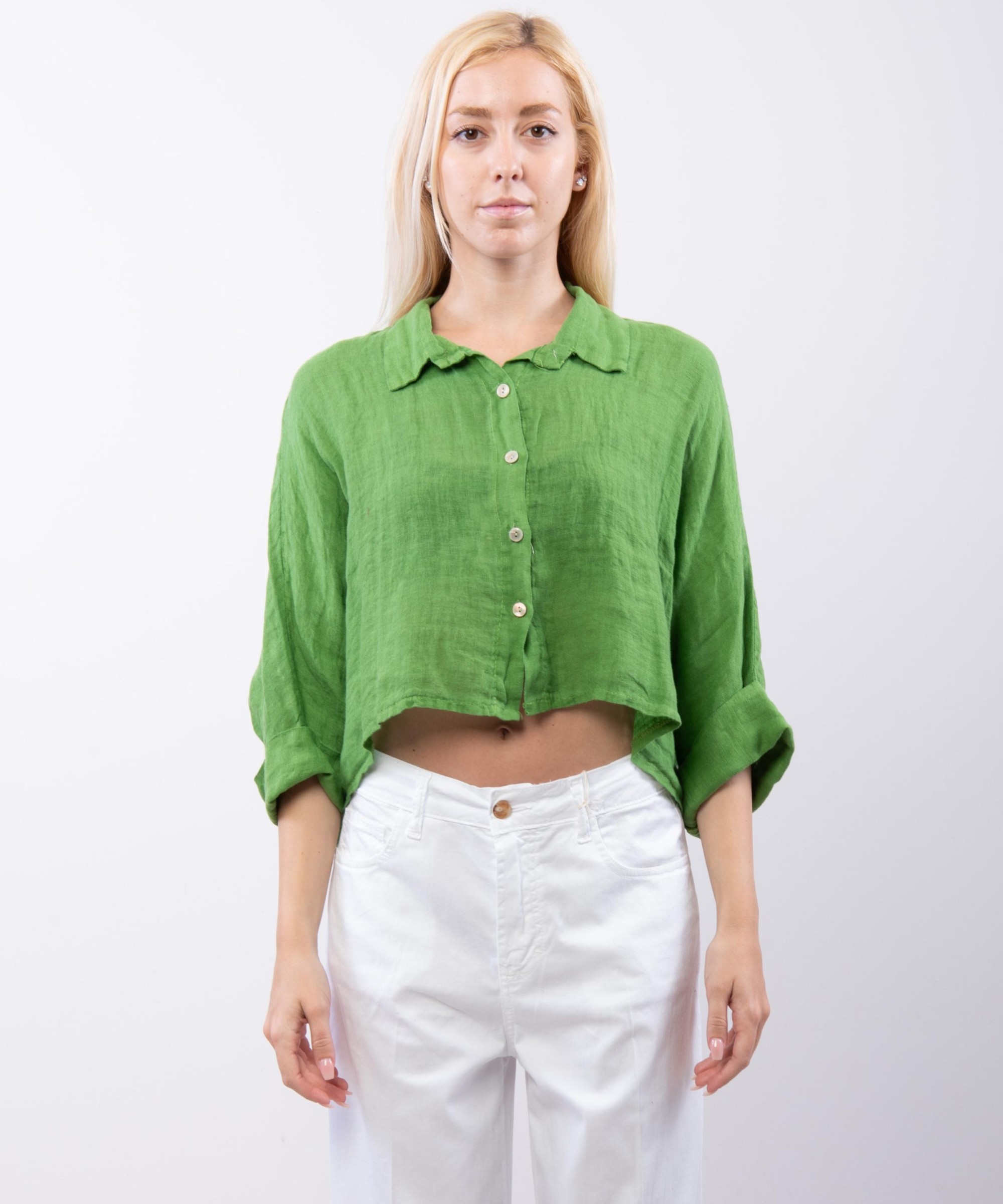 Camicia crop in lino