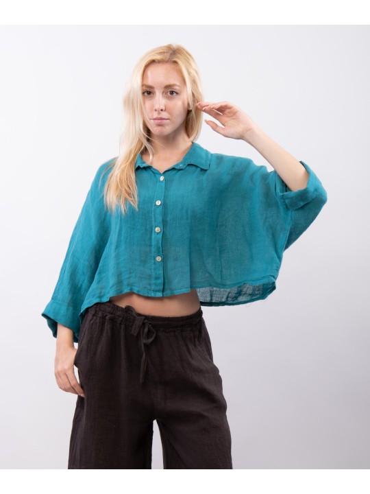Camicia crop in lino