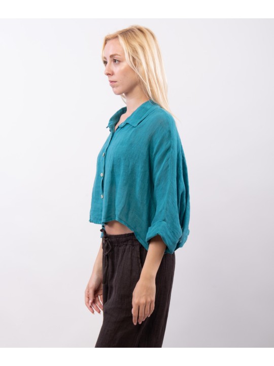Camicia crop in lino