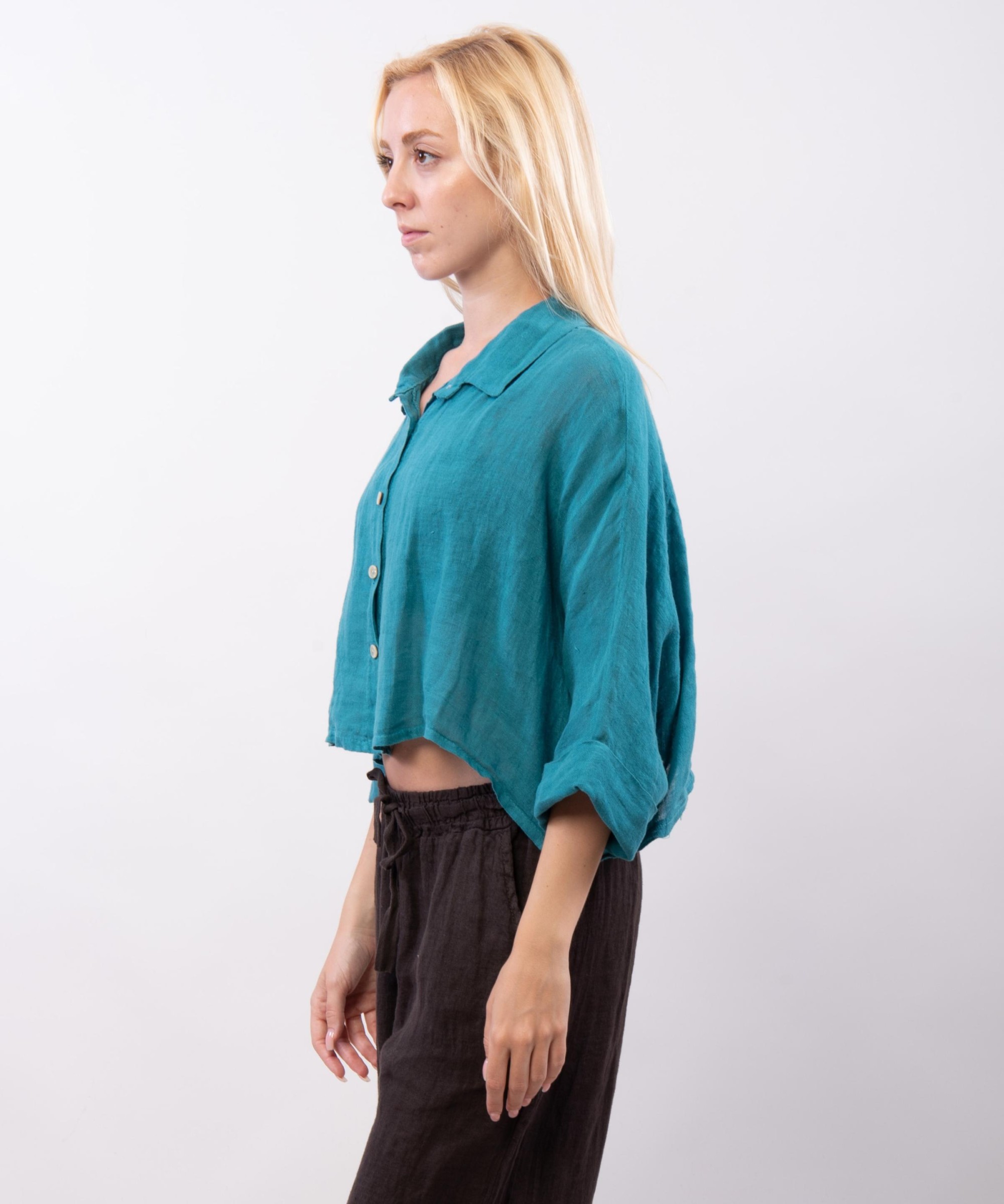 Camicia crop in lino