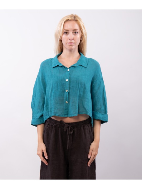 Camicia crop in lino