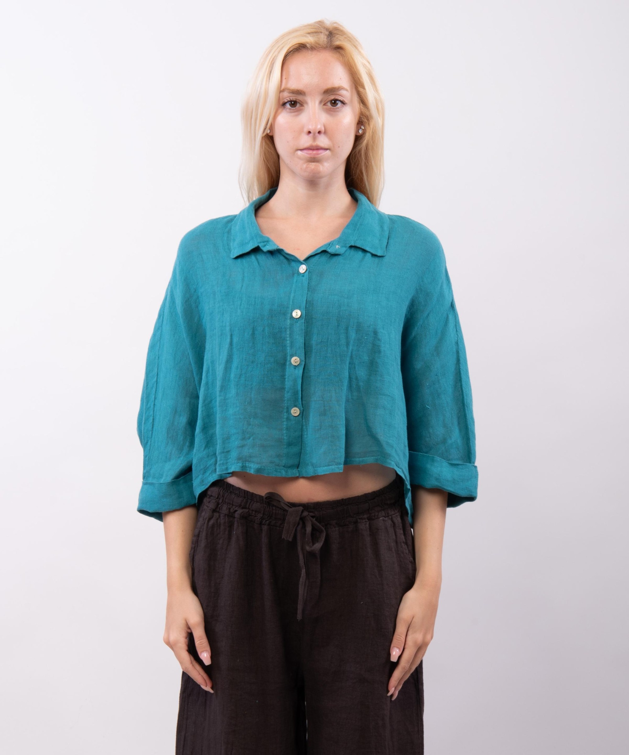 Camicia crop in lino