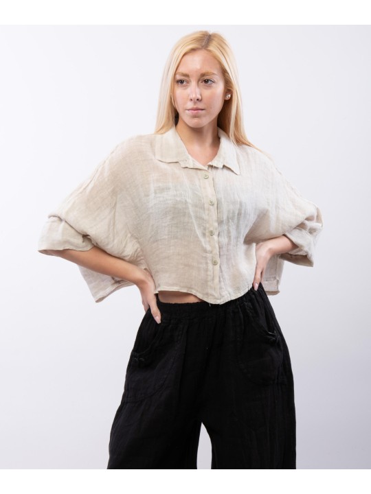 Camicia crop in lino