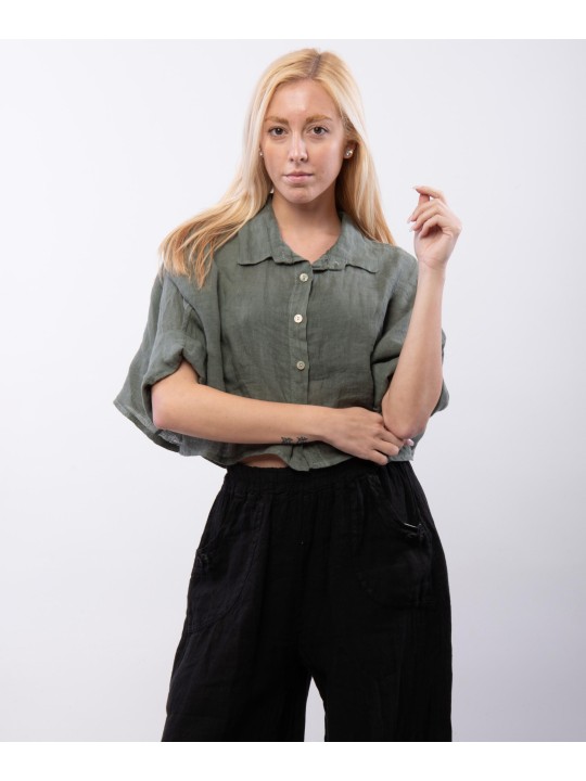 Camicia crop in lino