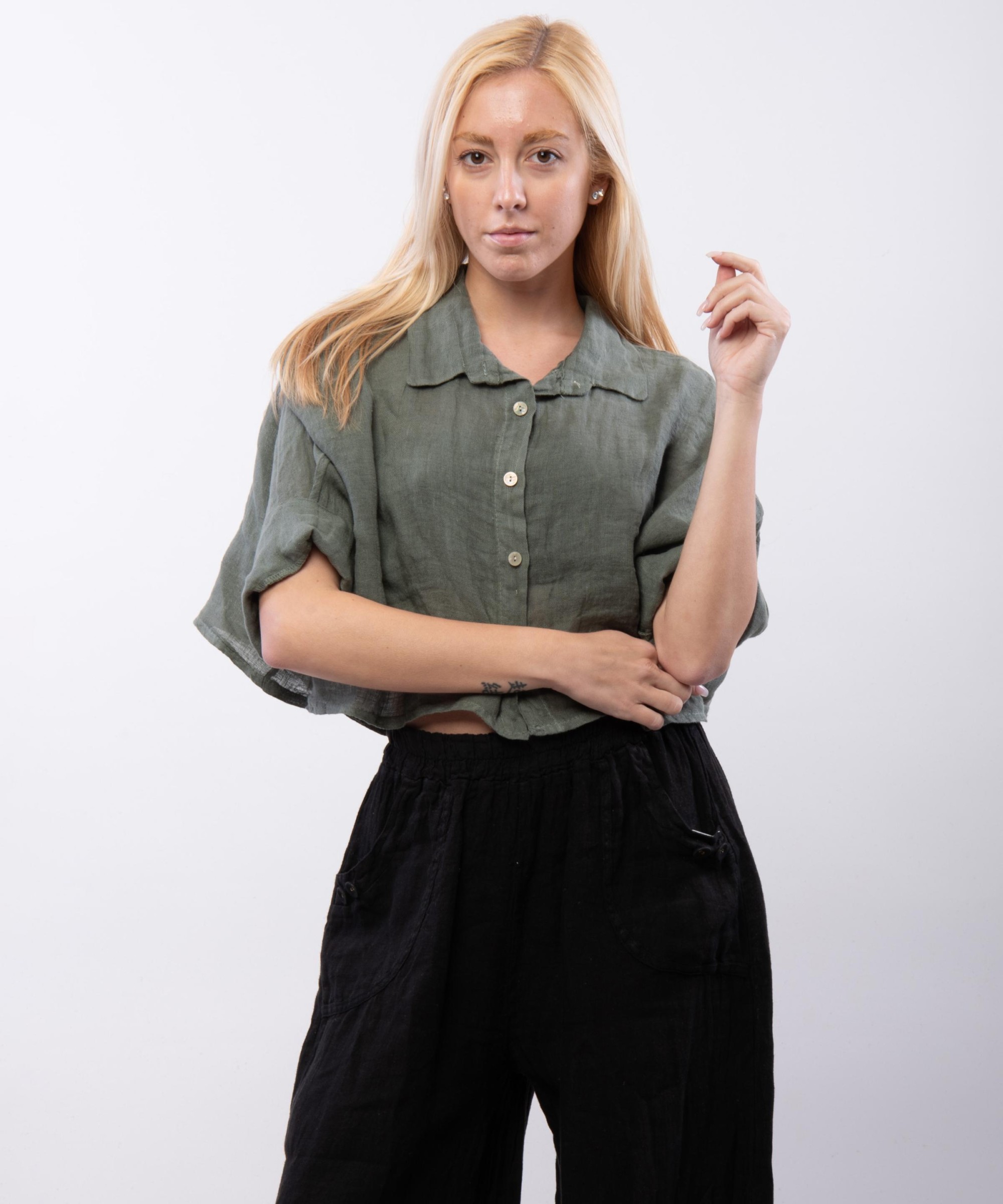 Camicia crop in lino