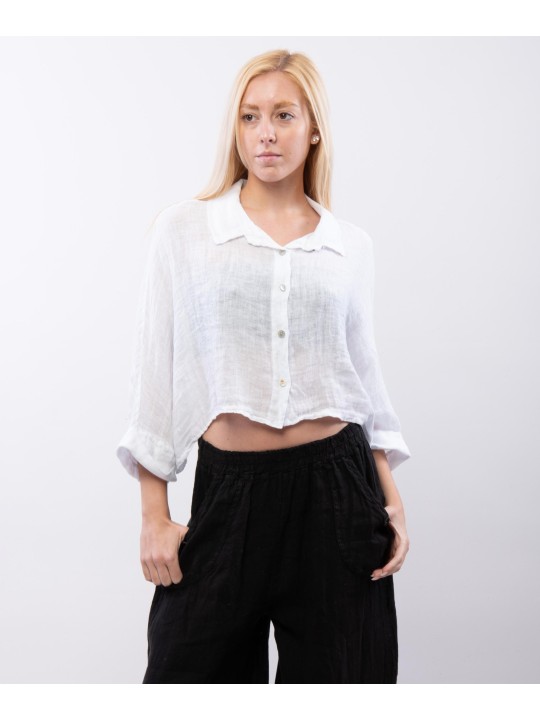 Camicia crop in lino