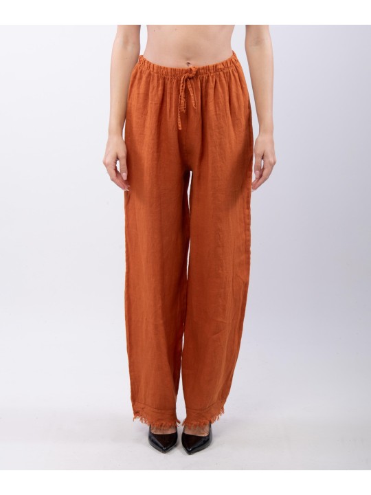Pantalone palazzo con frange sotto in lino