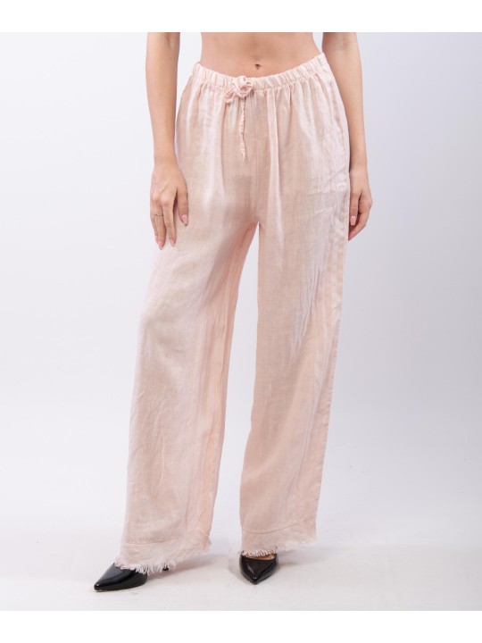 Pantalone palazzo con frange sotto in lino