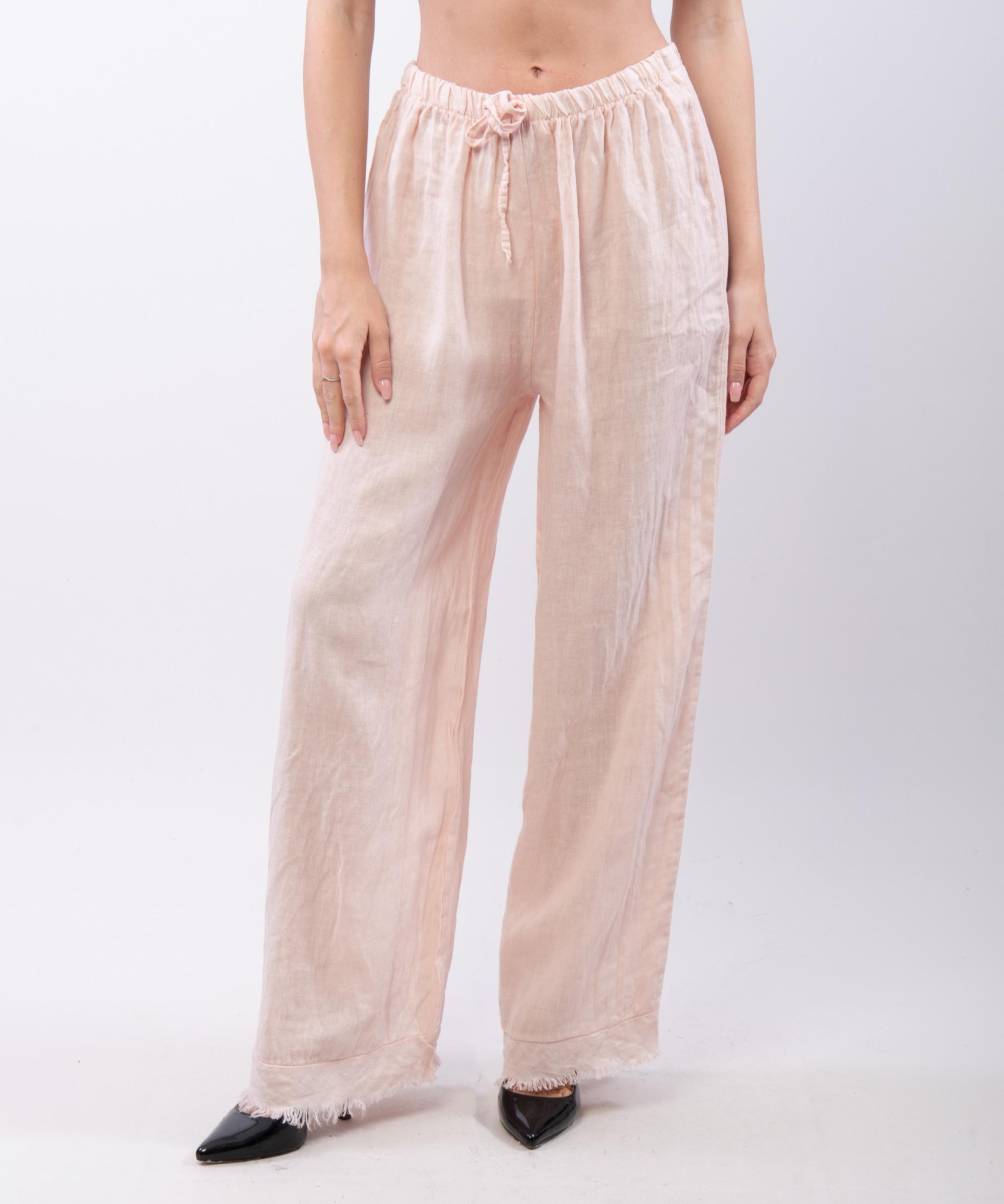 Pantalone palazzo con frange sotto in lino