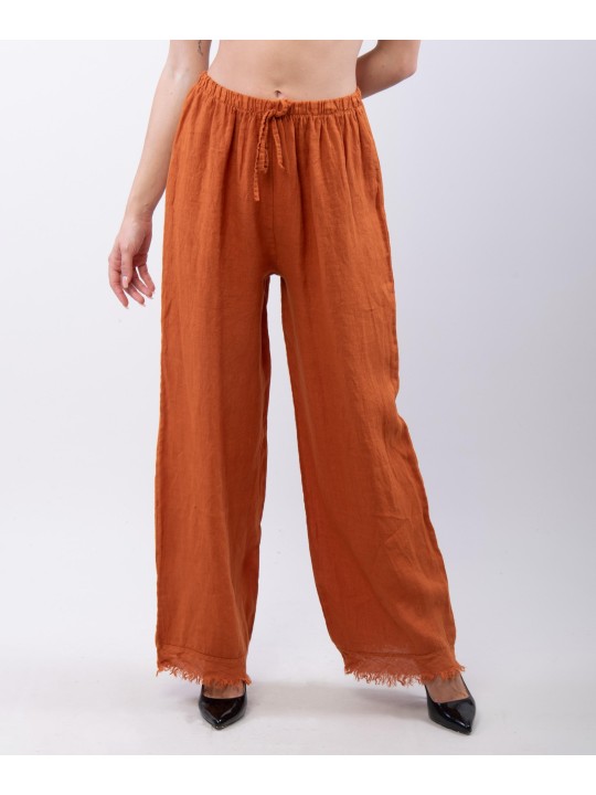 Pantalone palazzo con frange sotto in lino