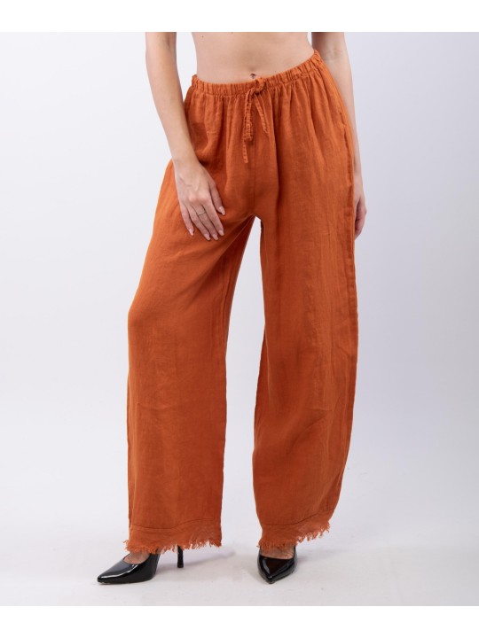 Pantalone palazzo con frange sotto in lino
