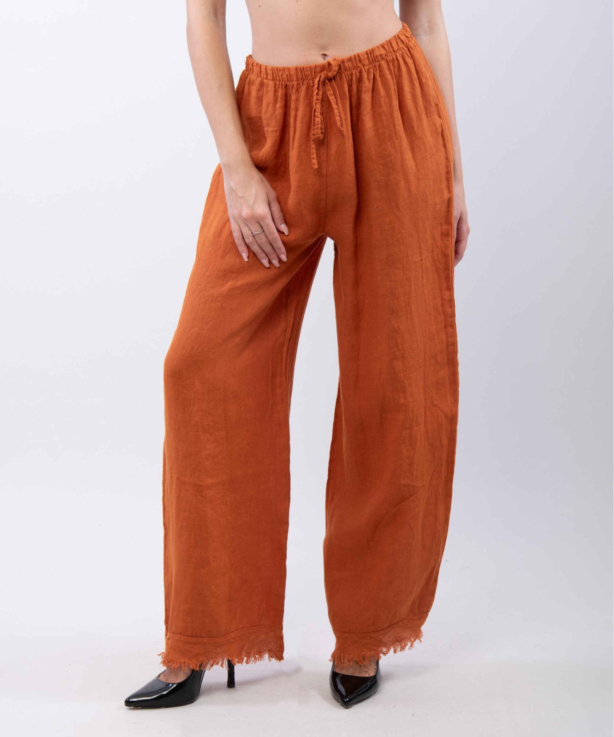 Pantalone palazzo con frange sotto in lino