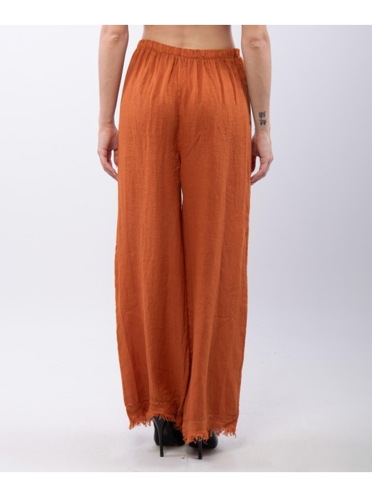 Pantalone palazzo con frange sotto in lino
