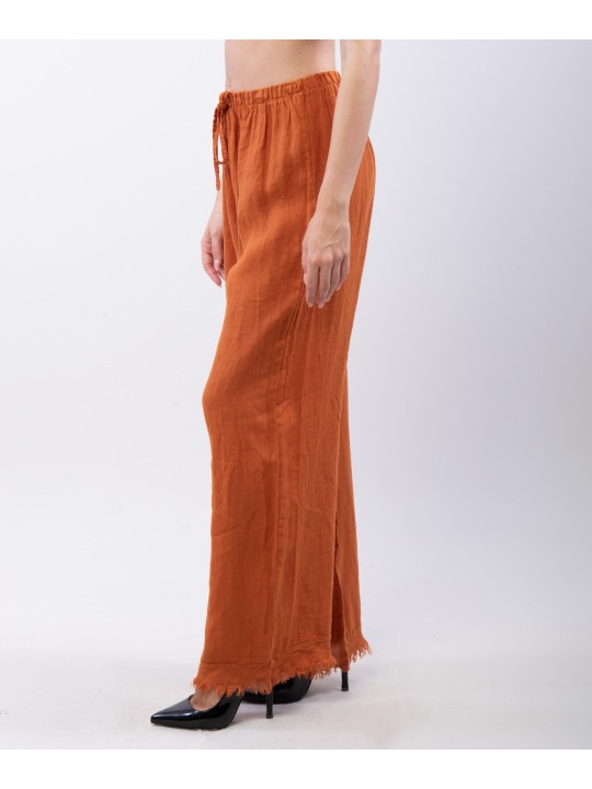 Pantalone palazzo con frange sotto in lino