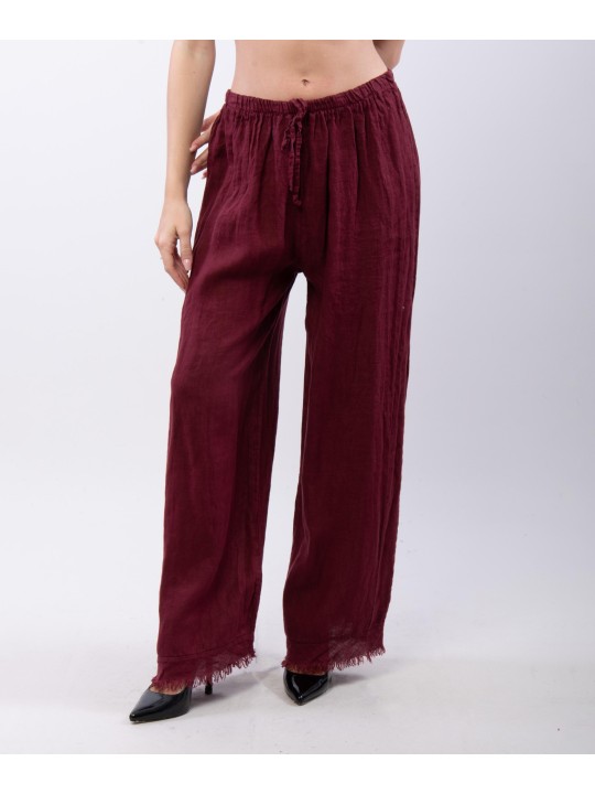 Pantalone palazzo con frange sotto in lino