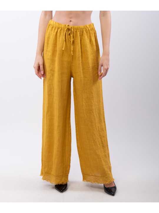 Pantalone palazzo con frange sotto in lino