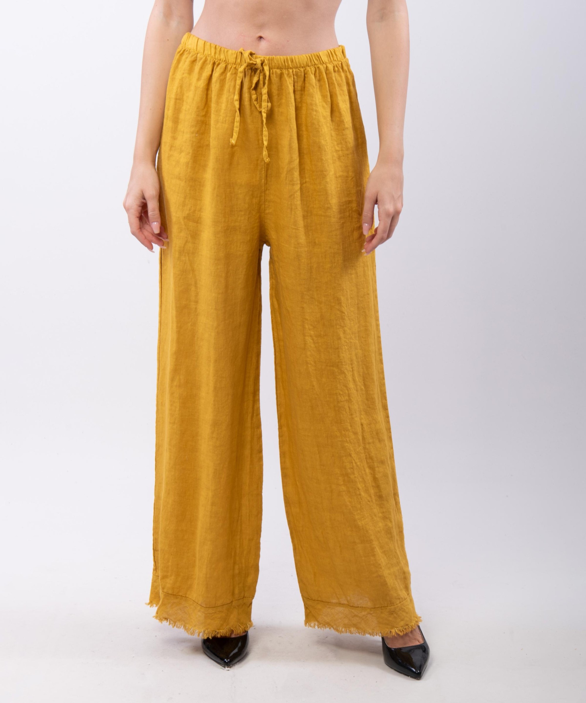 Pantalone palazzo con frange sotto in lino