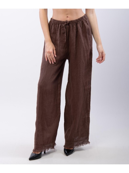 Pantalone palazzo con frange sotto in lino