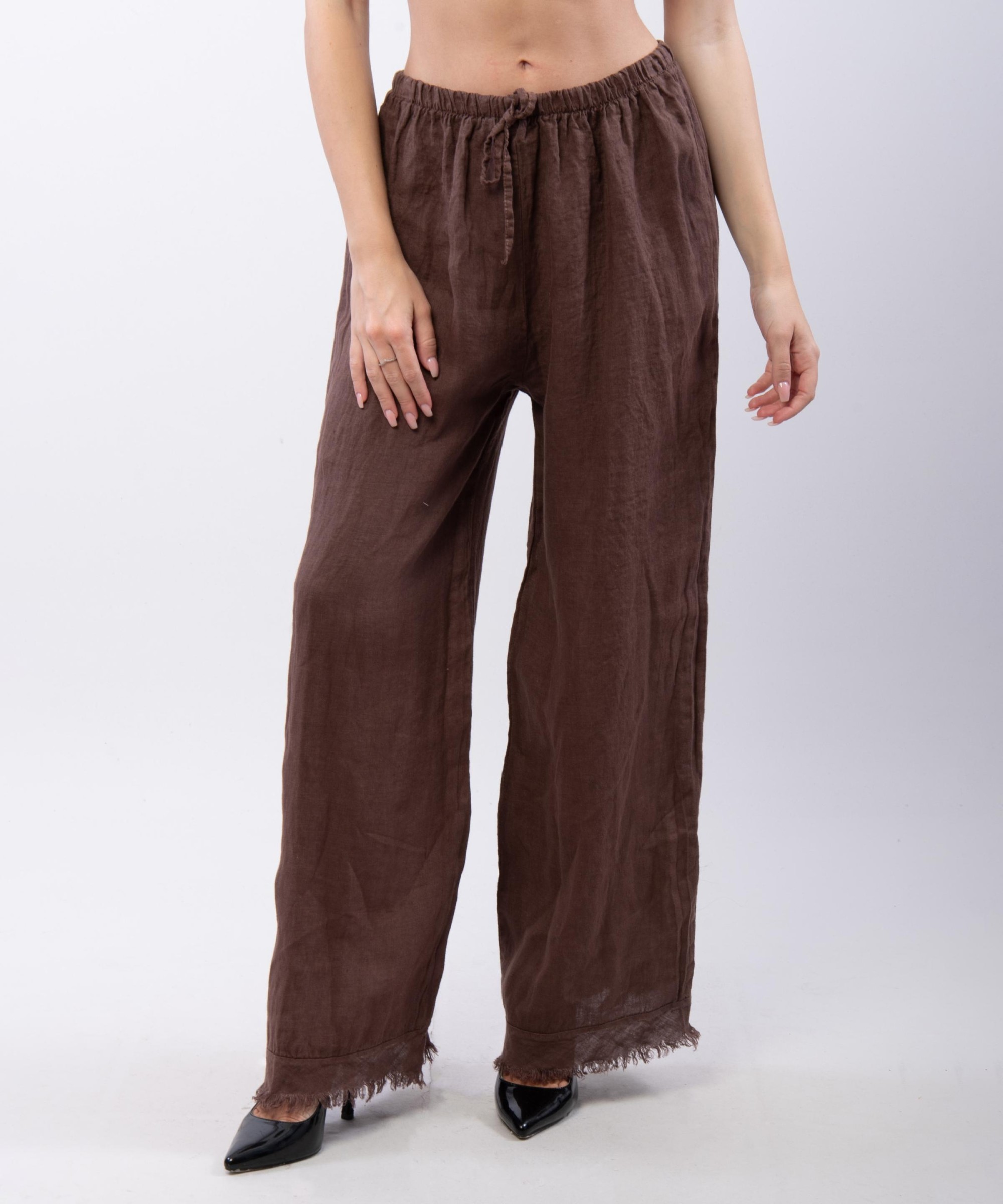 Pantalone palazzo con frange sotto in lino
