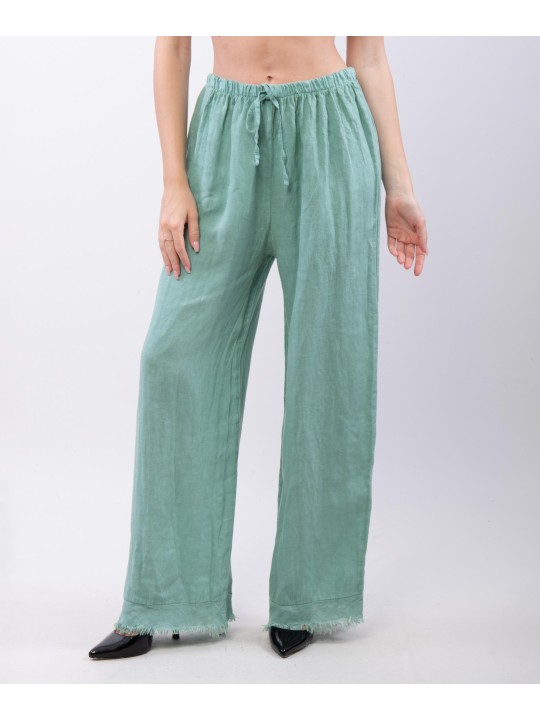 Pantalone palazzo con frange sotto in lino