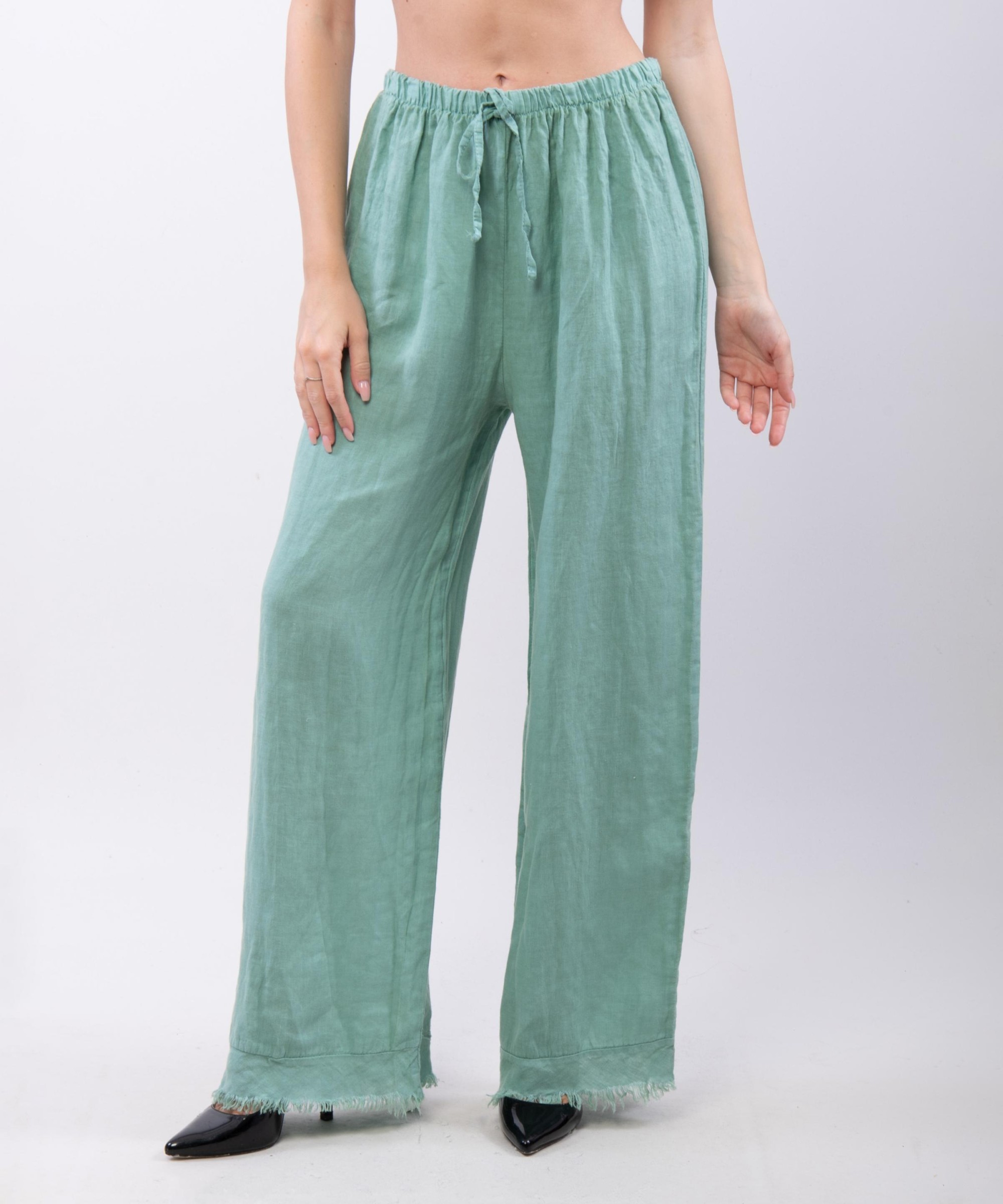 Pantalone palazzo con frange sotto in lino